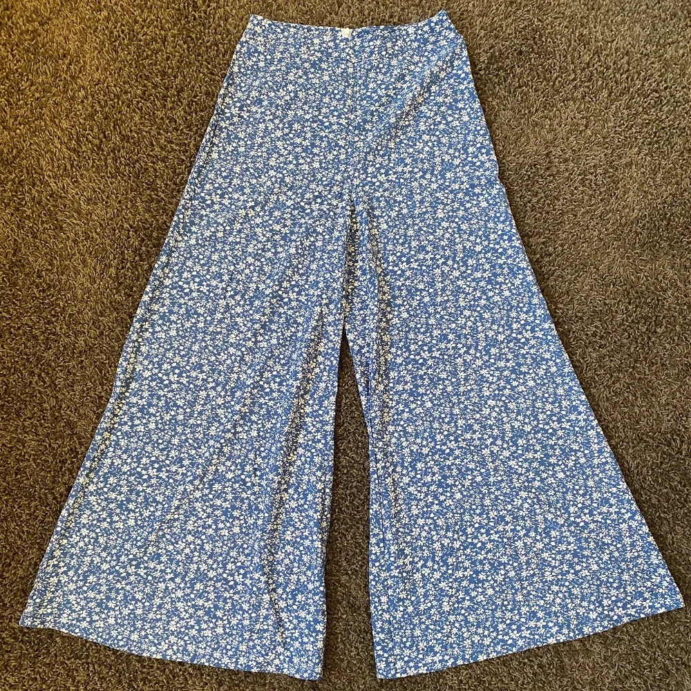 Blue Floral Wide Leg Pants - Picture 1 of 2